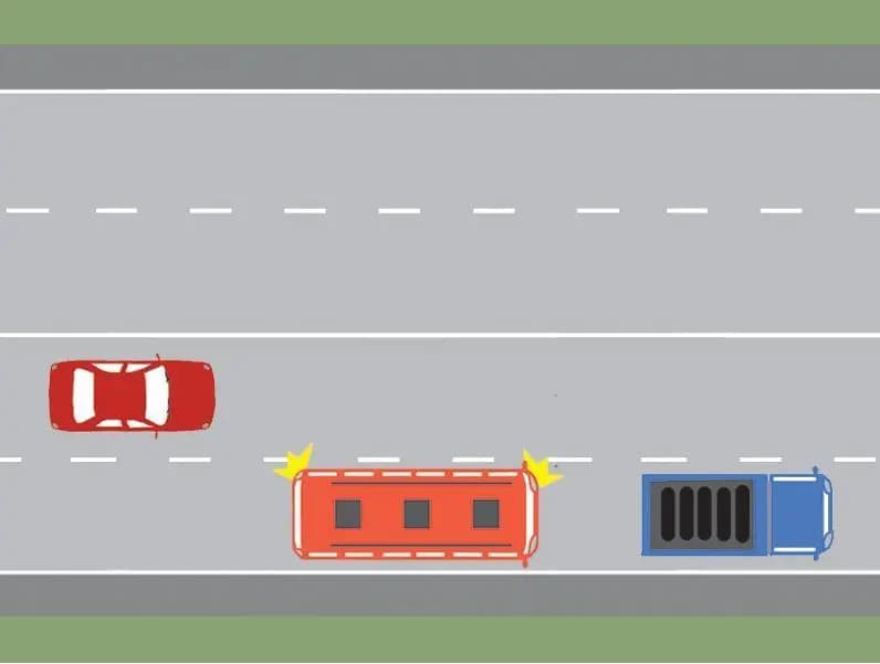 Cum trebuie sa procedeze conducatorul autobuzului, daca intentioneaza sa depaseasca autocamionul stationat?
